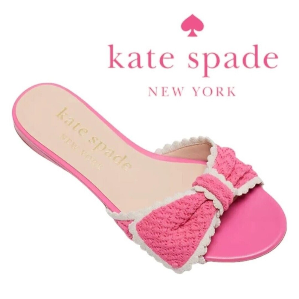Kate Spade New York Tango Crochet Bow Pink Slides Sz.7.5 B
